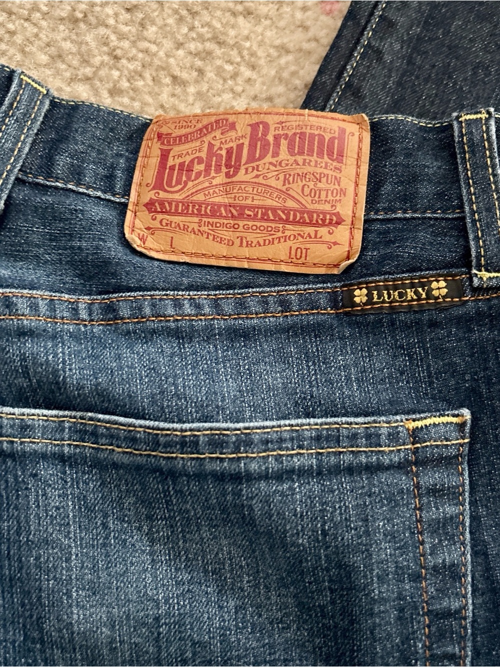 Lucky Brand Dark Blue Denim Jeans with Tan Leather Patch